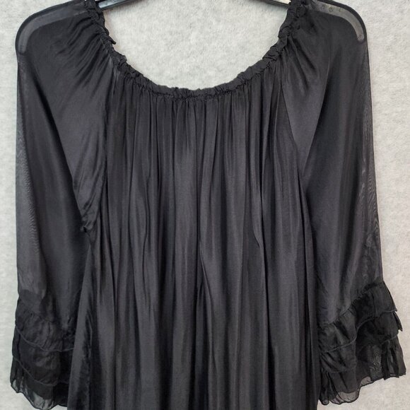 Meo Meli Peasant Top Silk Blend Womens Small Black Italy Flowy - Picture 5 of 10